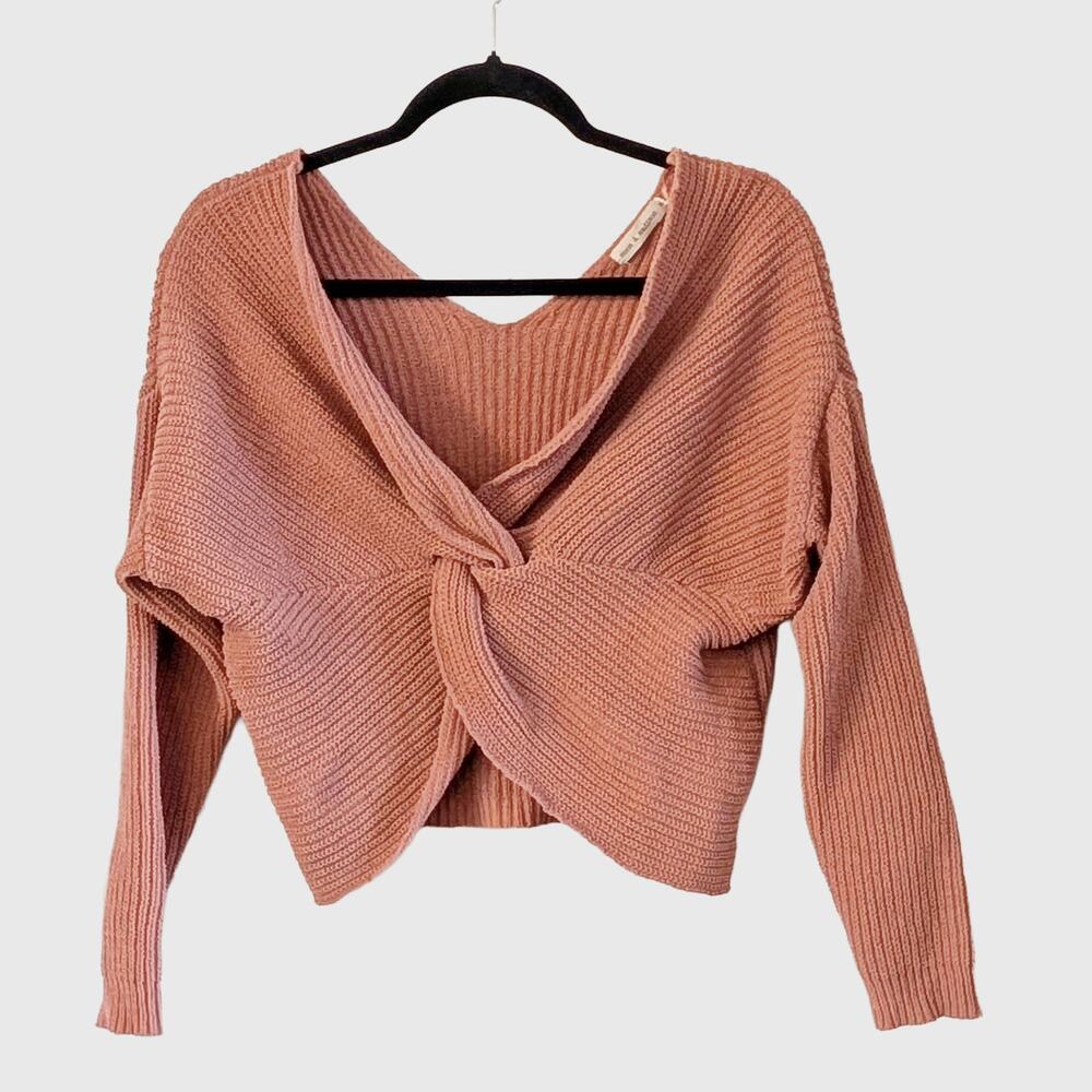 Moon & Madison Twist Front Sweater M Dusty Rose Pink Balletcore Crop Knit